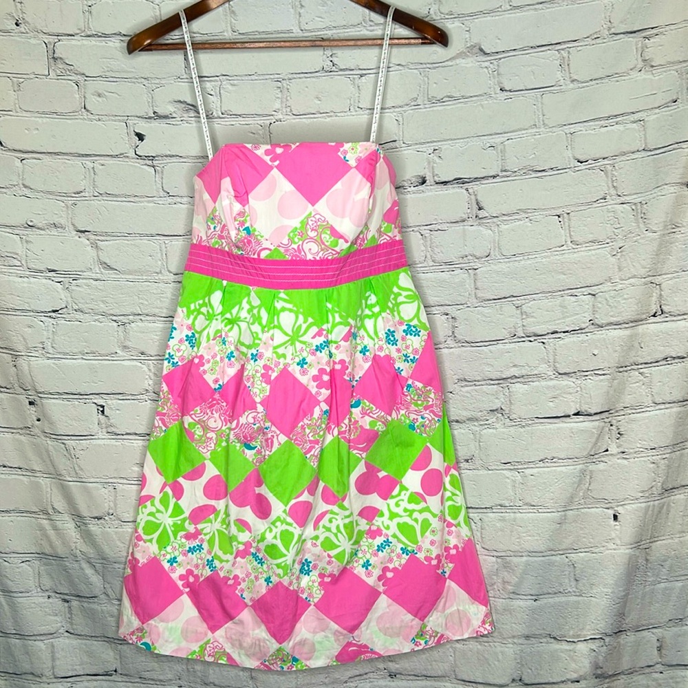 Lilly Pulitzer Pink Green Strapless Dress Size 4 Excellent Condition